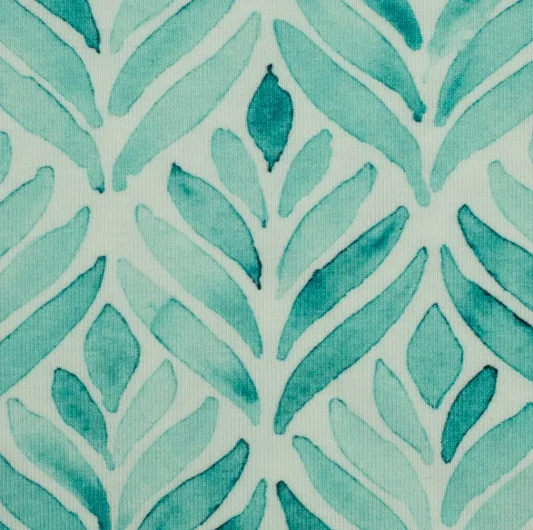 Tricot wit met turquoise blaadjes